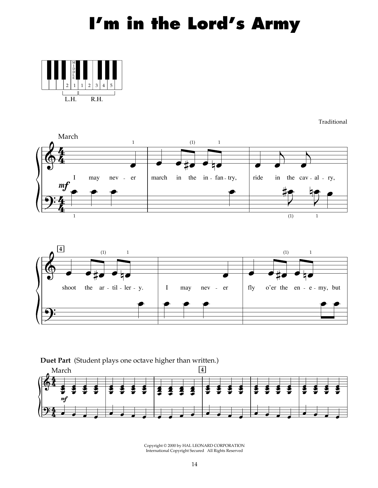 Traditional I'm In The Lord's Army Sheet Music Notes & Chords for 5-Finger Piano - Download or Print PDF