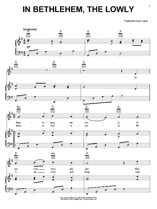 Traditional In Bethlehem, The Lowly Sheet Music Notes & Chords for Piano, Vocal & Guitar (Right-Hand Melody) - Download or Print PDF