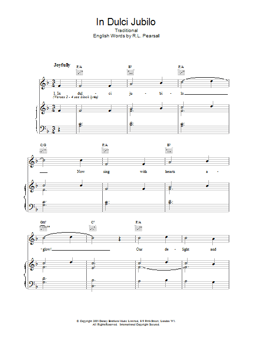 Traditional In Dulce Jubilo Sheet Music Notes & Chords for Piano & Vocal - Download or Print PDF