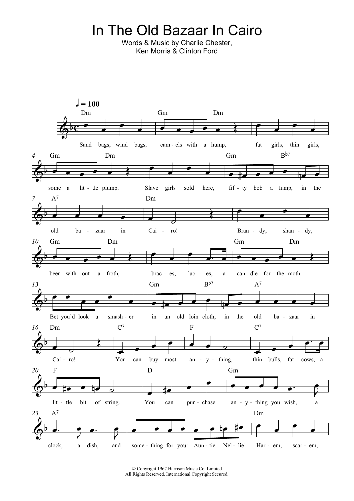Traditional In The Old Bazaar In Cairo Sheet Music Notes & Chords for Melody Line, Lyrics & Chords - Download or Print PDF