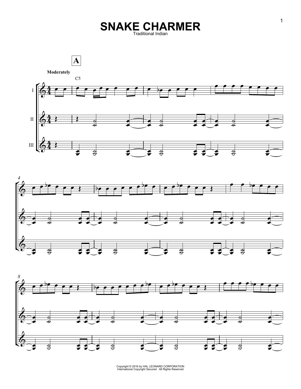 Traditional Indian Snake Charmer Sheet Music Notes & Chords for Guitar Ensemble - Download or Print PDF