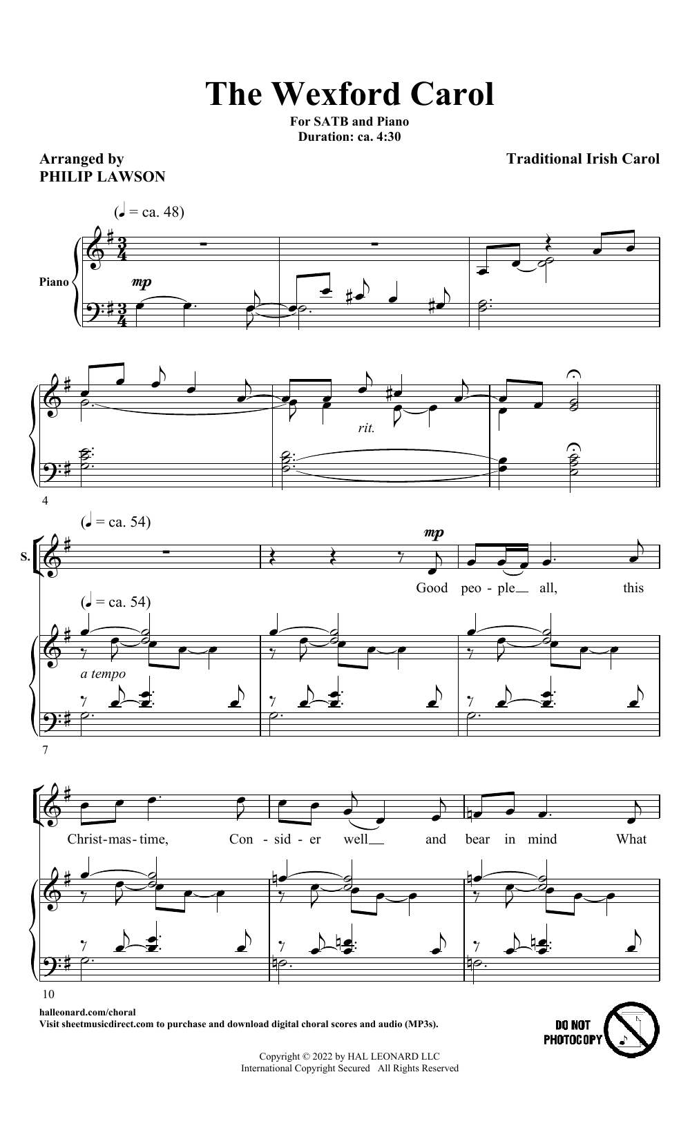 Traditional Irish Carol The Wexford Carol (arr. Philip Lawson) Sheet Music Notes & Chords for SATB Choir - Download or Print PDF