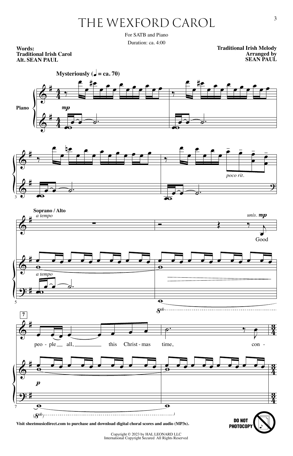 Traditional Irish Carol The Wexford Carol (arr. Sean Paul) Sheet Music Notes & Chords for SATB Choir - Download or Print PDF