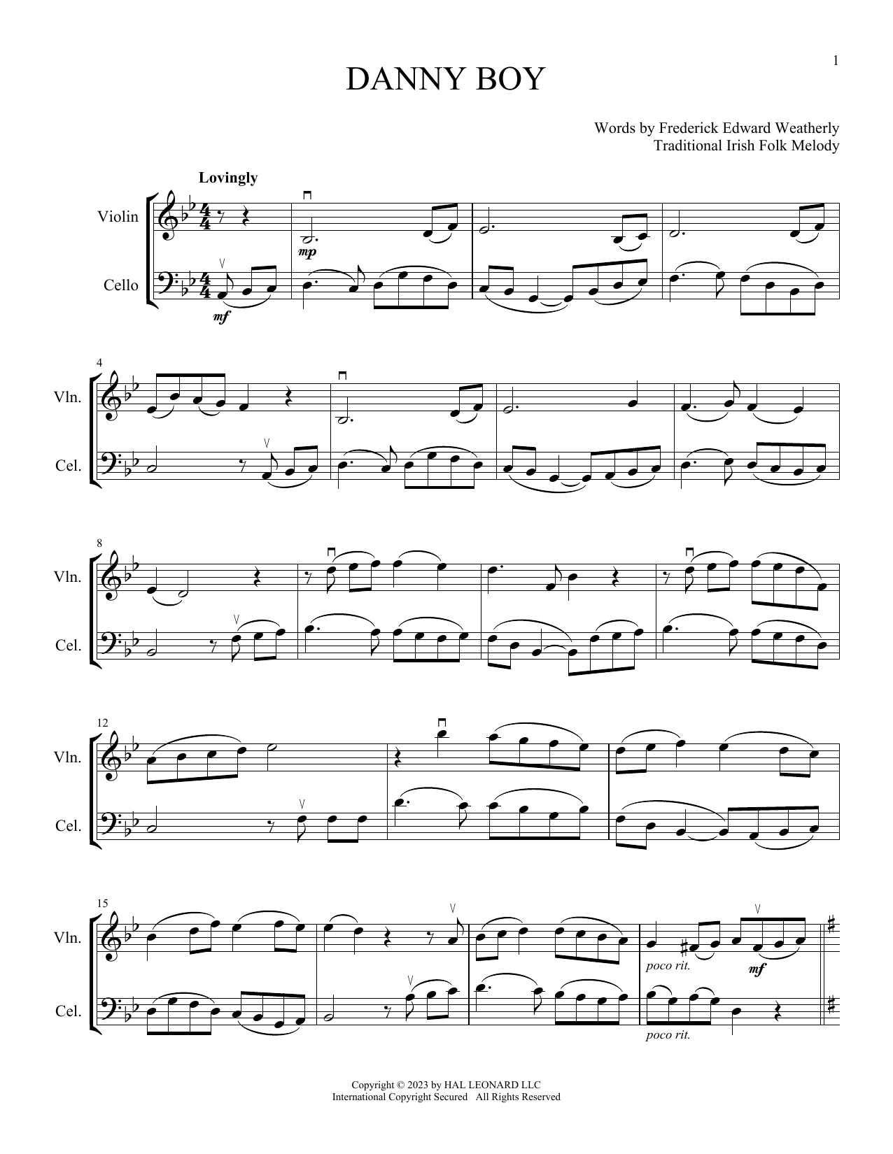 Traditional Irish Danny Boy (arr. Michelle Hynson) Sheet Music Notes & Chords for Instrumental Duet - Download or Print PDF