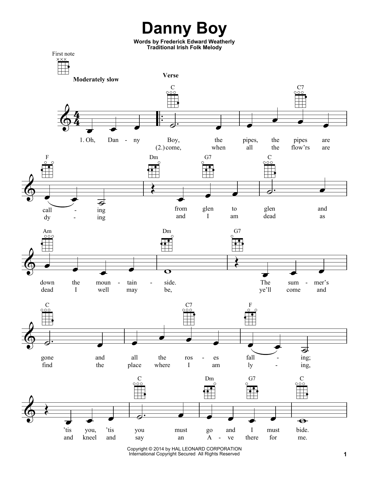 Traditional Irish Danny Boy Sheet Music Notes & Chords for Easy Piano - Download or Print PDF