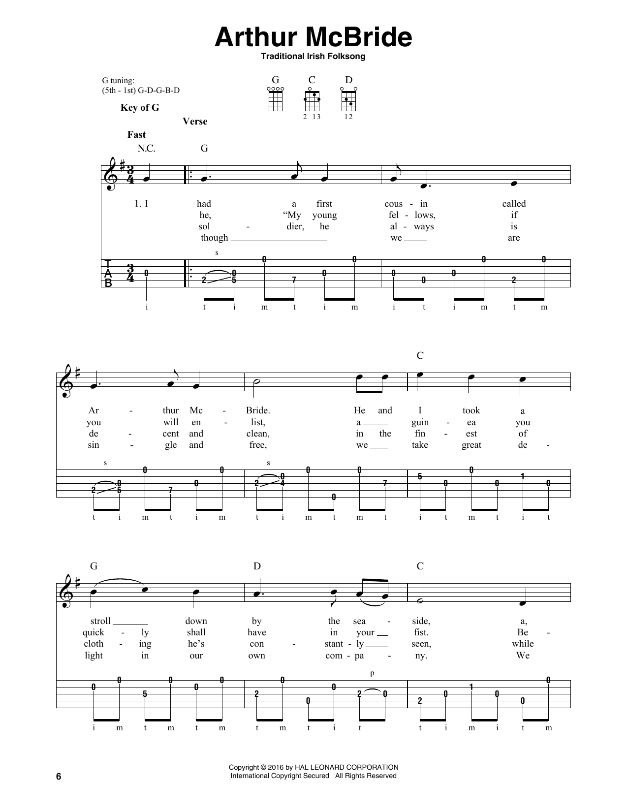 Traditional Irish Folk Song Arthur McBride Sheet Music Notes & Chords for Banjo - Download or Print PDF