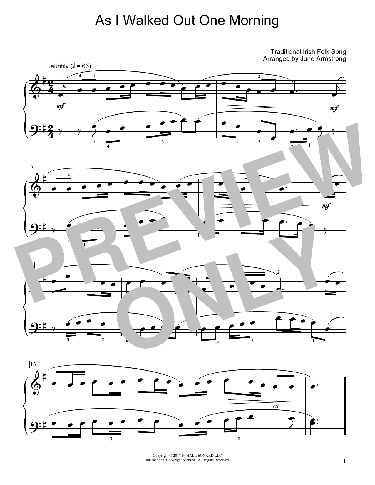 Traditional Irish Folk Song As I Walked Out One Morning (arr. June Armstrong) Sheet Music Notes & Chords for Educational Piano - Download or Print PDF