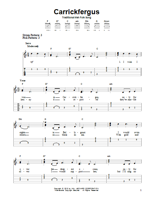 Traditional Irish Folk Song Carrickfergus Sheet Music Notes & Chords for Ukulele - Download or Print PDF