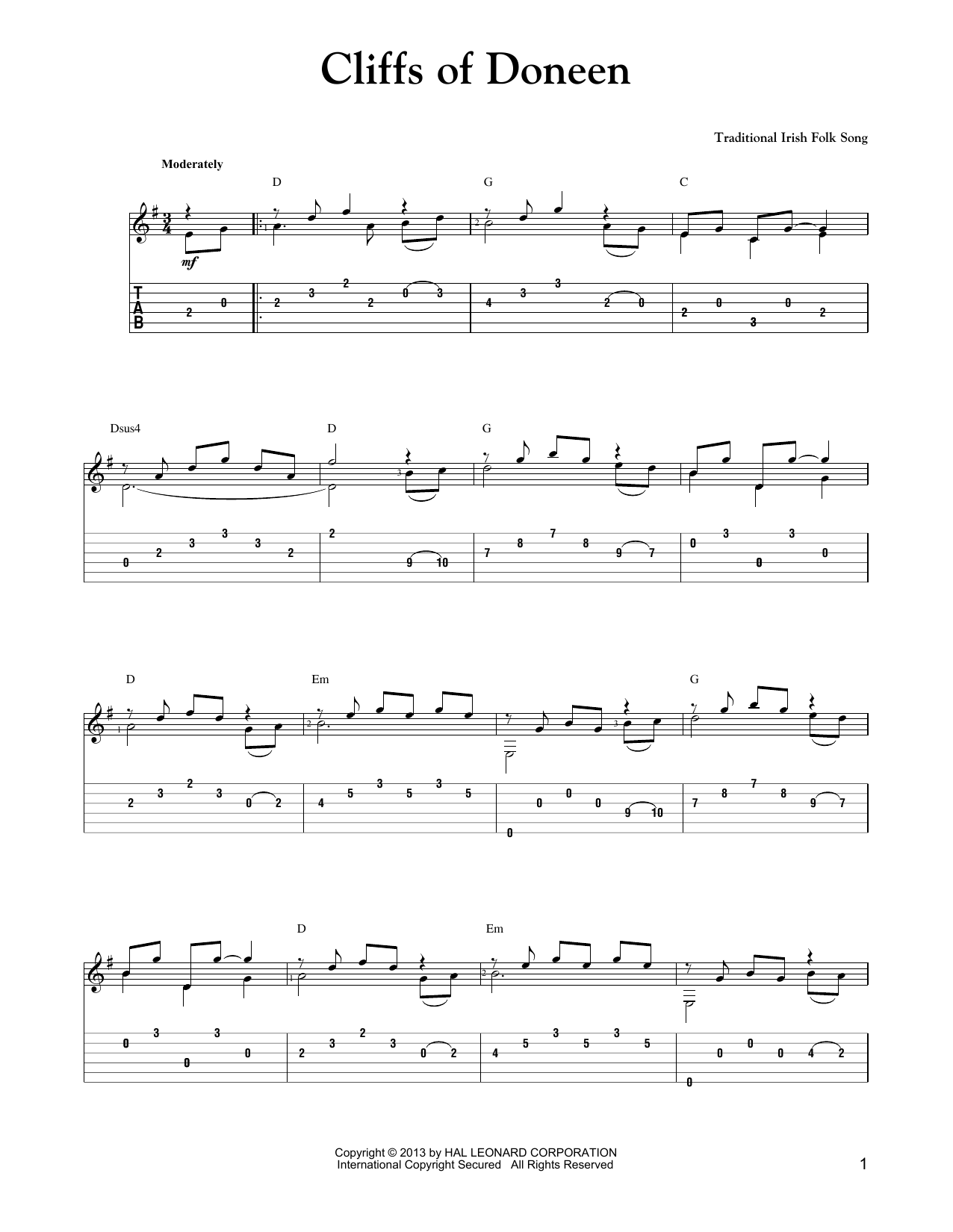 Mark Phillips Cliffs Of Doneen Sheet Music Notes & Chords for Easy Guitar Tab - Download or Print PDF