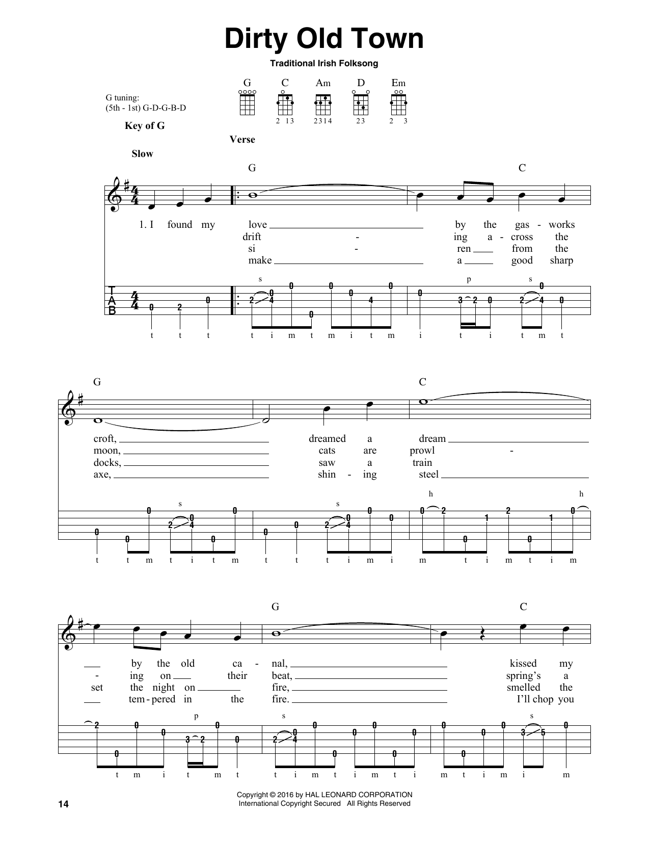 Traditional Irish Folk Song Dirty Old Town Sheet Music Notes & Chords for Banjo - Download or Print PDF