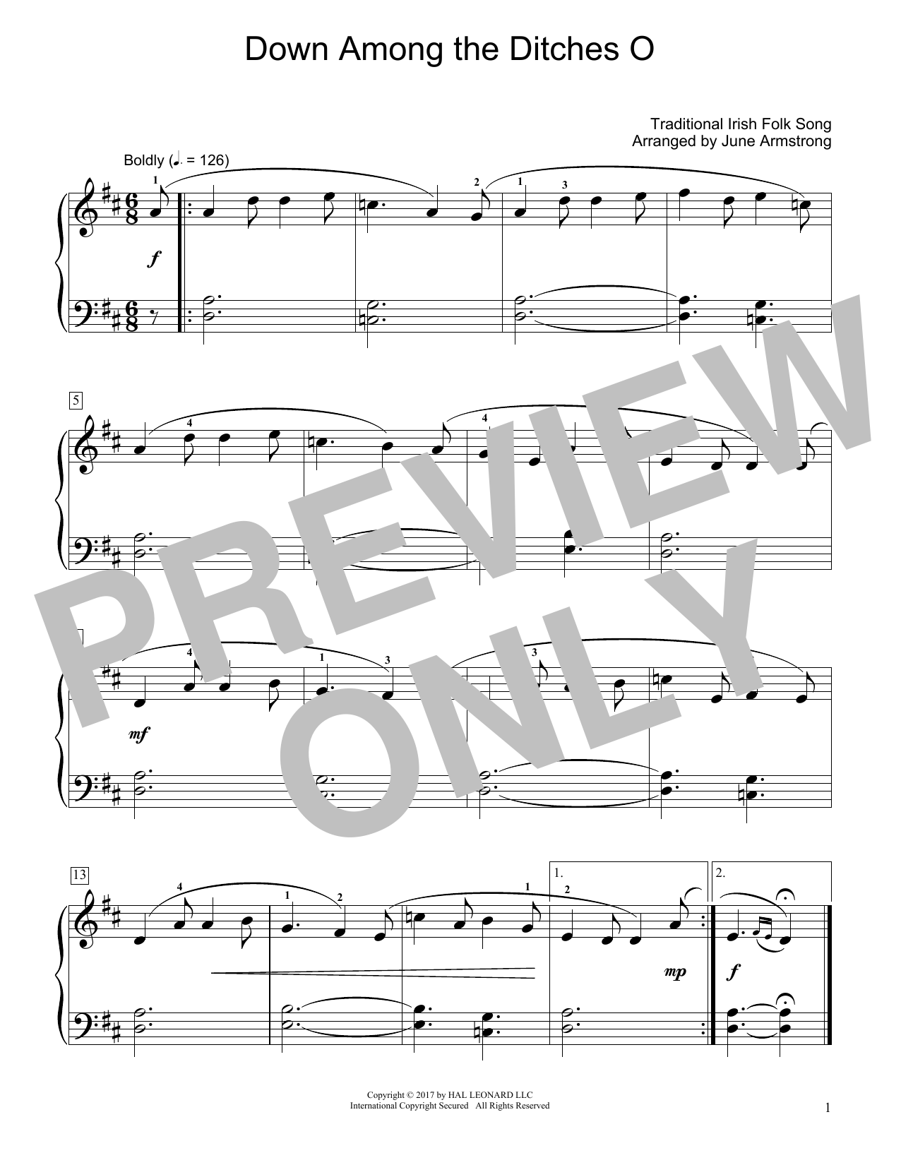 Traditional Irish Folk Song Down Among The Ditches O (arr. June Armstrong) Sheet Music Notes & Chords for Educational Piano - Download or Print PDF