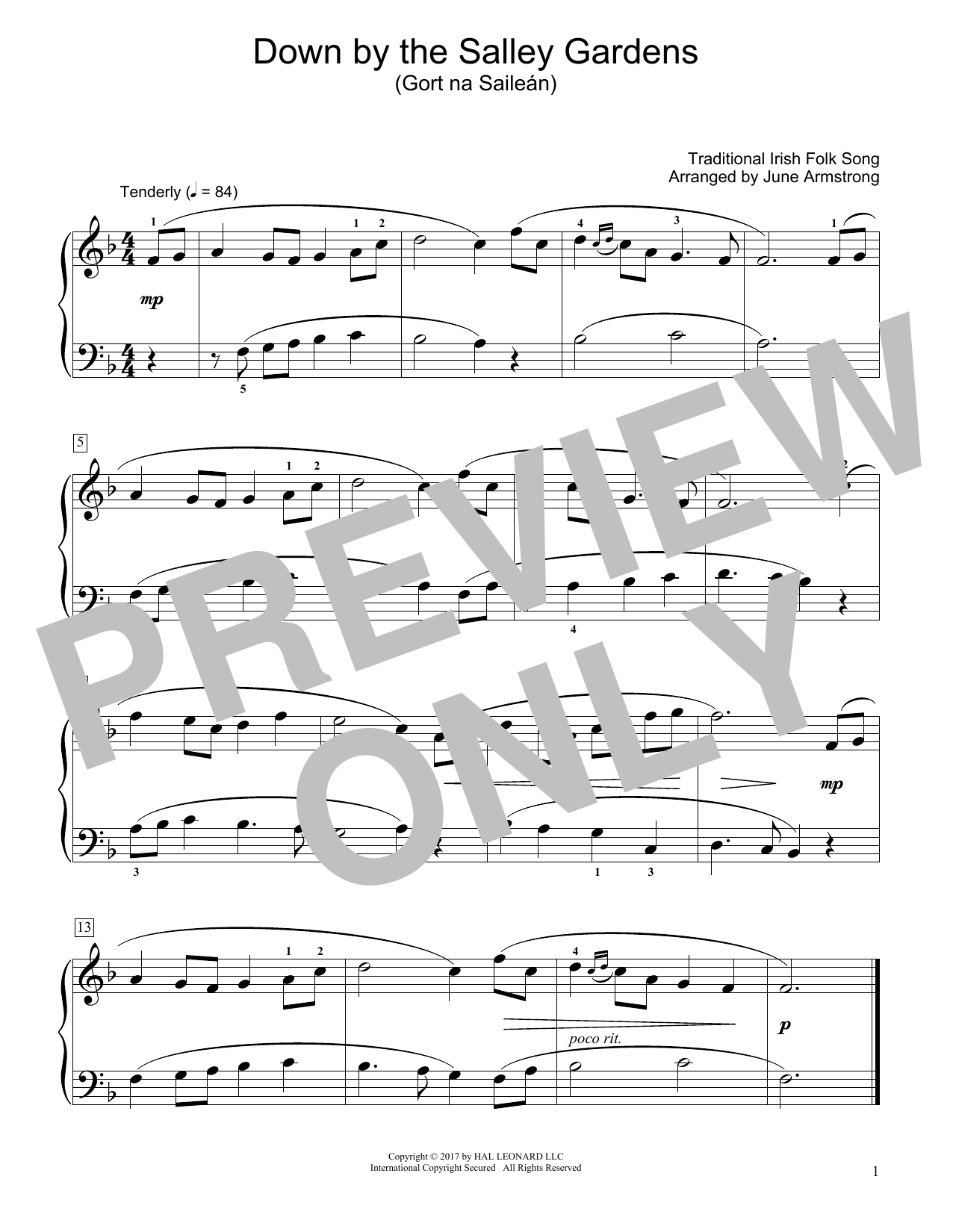 Traditional Irish Folk Song Down By The Salley Gardens (Gort Na Saileán) (arr. June Armstrong) Sheet Music Notes & Chords for Educational Piano - Download or Print PDF