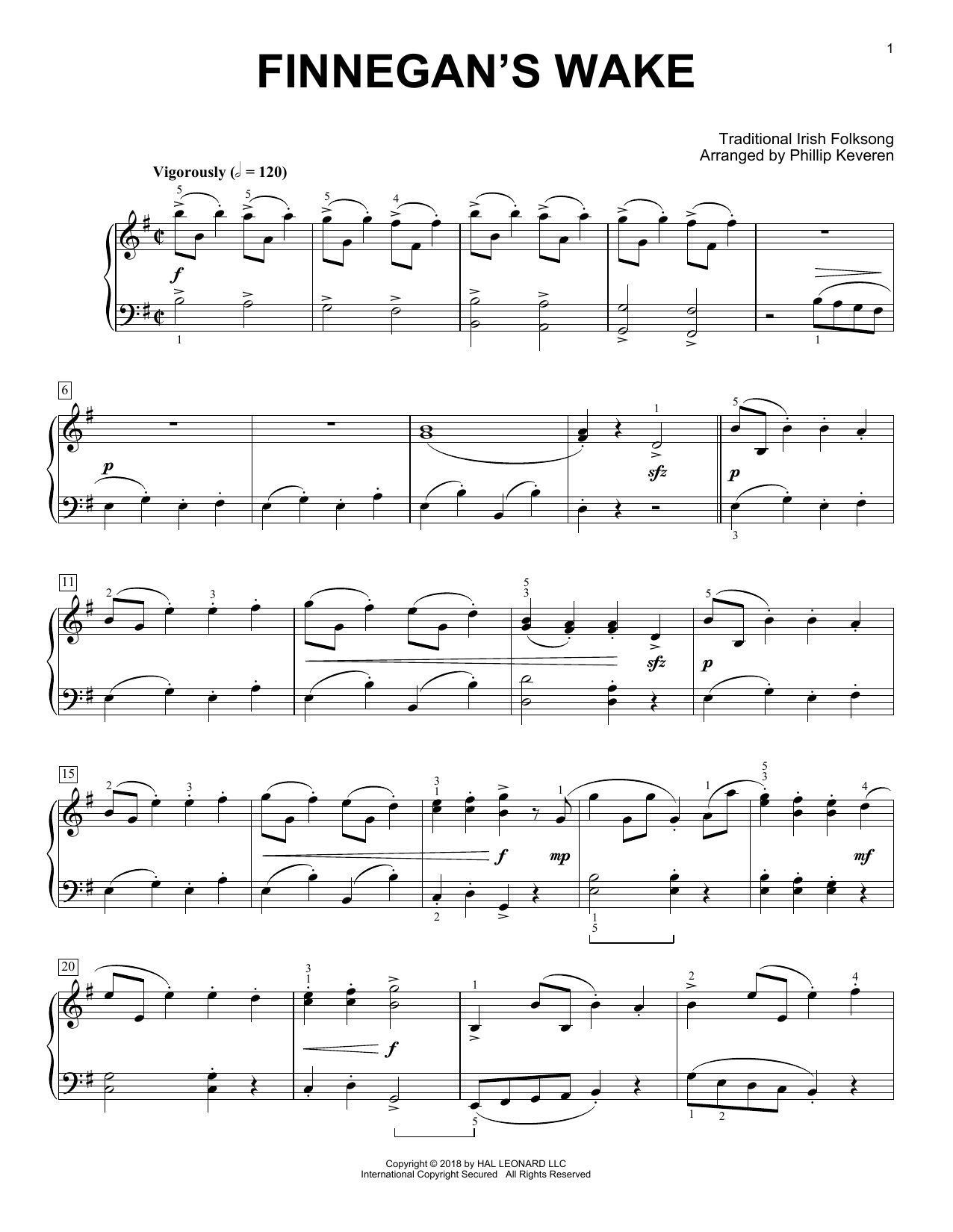 Traditional Irish Folk Song Finnegan's Wake [Classical version] (arr. Phillip Keveren) Sheet Music Notes & Chords for Piano - Download or Print PDF