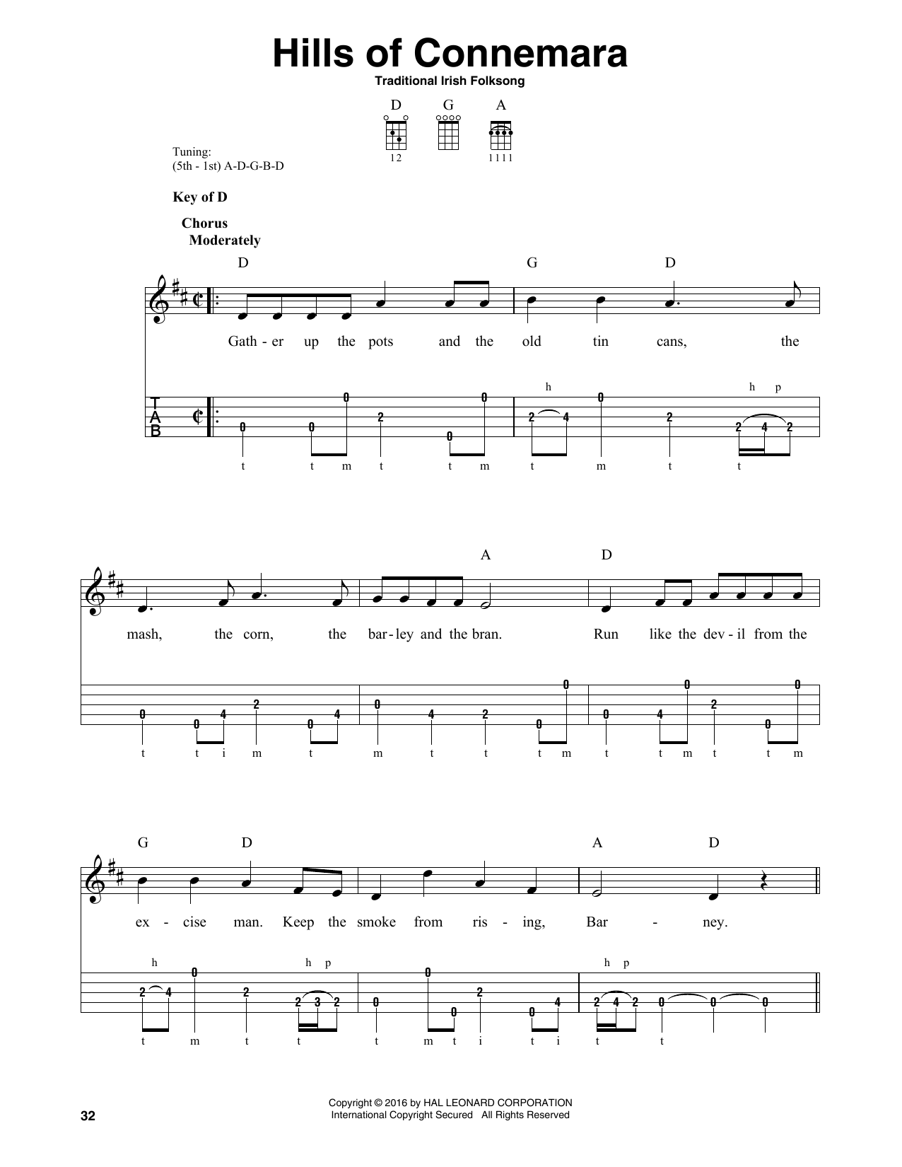 Traditional Irish Folk Song Hills Of Connemara Sheet Music Notes & Chords for Banjo - Download or Print PDF