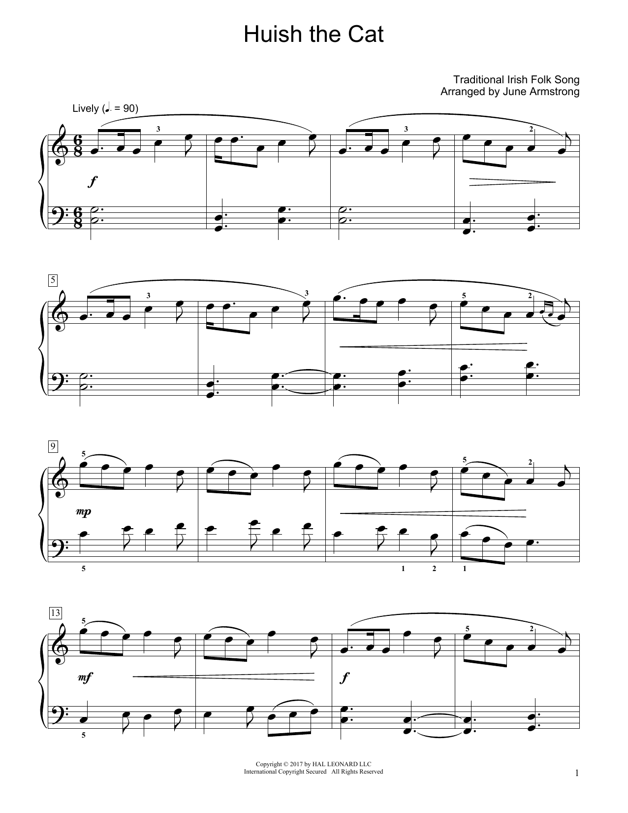 Traditional Irish Folk Song Huish The Cat (arr. June Armstrong) Sheet Music Notes & Chords for Educational Piano - Download or Print PDF