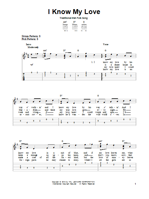 Traditional Irish Folk Song I Know My Love Sheet Music Notes & Chords for Easy Guitar Tab - Download or Print PDF