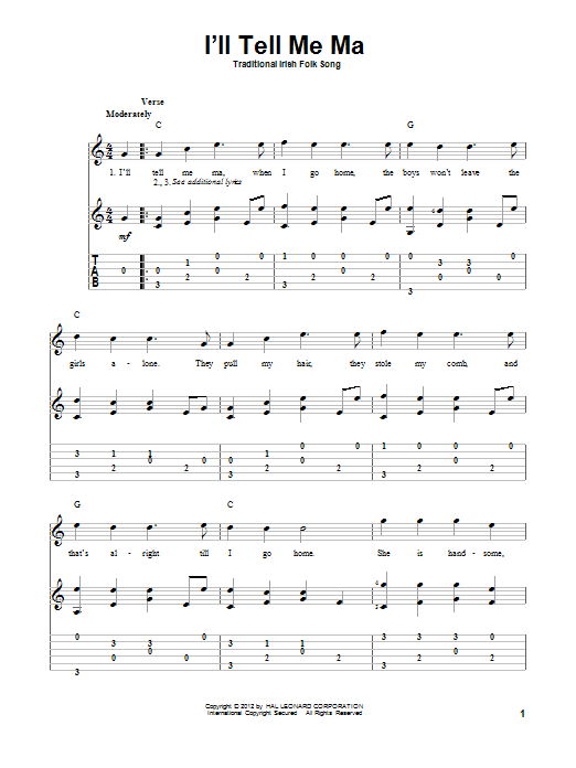 Traditional Irish Folk Song I'll Tell Me Ma Sheet Music Notes & Chords for Guitar Tab - Download or Print PDF