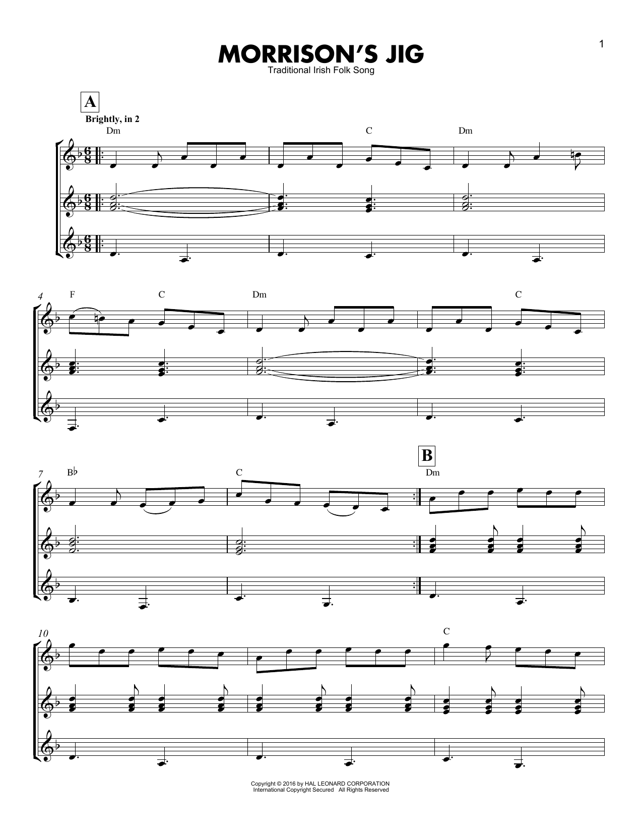 Traditional Irish Folk Song Morrison's Jig Sheet Music Notes & Chords for Guitar Ensemble - Download or Print PDF