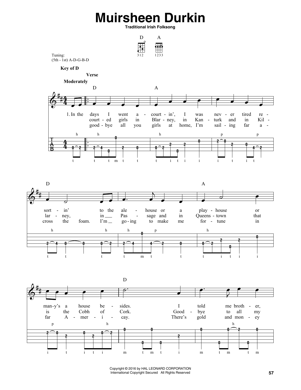 Traditional Irish Folk Song Muirsheen Durkin Sheet Music Notes & Chords for Banjo - Download or Print PDF