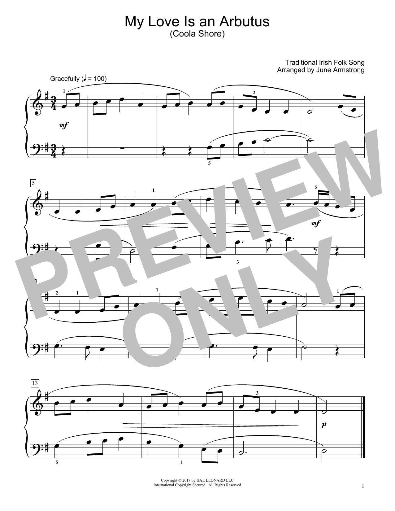Traditional Irish Folk Song My Love Is An Arbutus (Coola Shore) (arr. June Armstrong) Sheet Music Notes & Chords for Educational Piano - Download or Print PDF