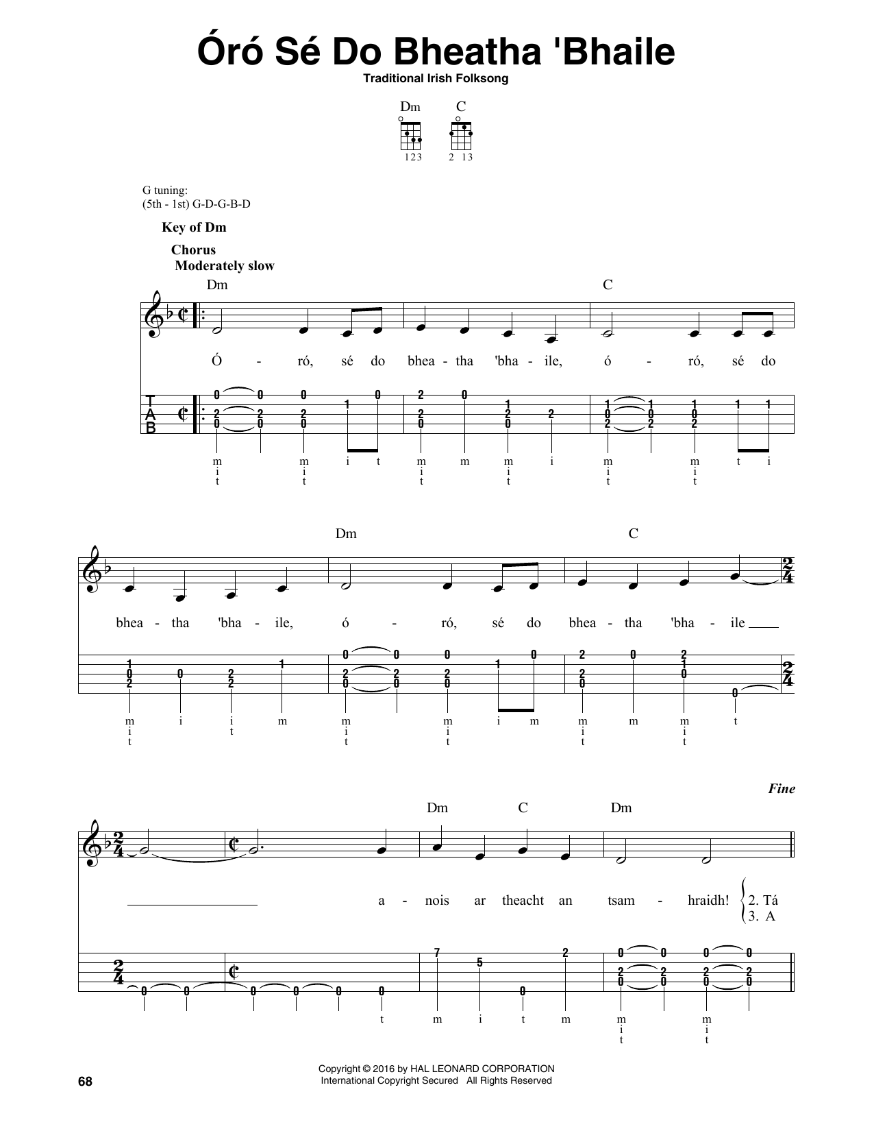 Traditional Irish Folk Song Oro Se Do Bheatha Bhaile Sheet Music Notes & Chords for Banjo - Download or Print PDF