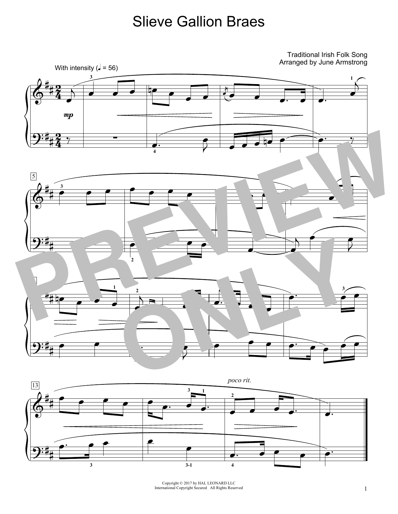 Traditional Irish Folk Song Slieve Gallion Braes (arr. June Armstrong) Sheet Music Notes & Chords for Educational Piano - Download or Print PDF