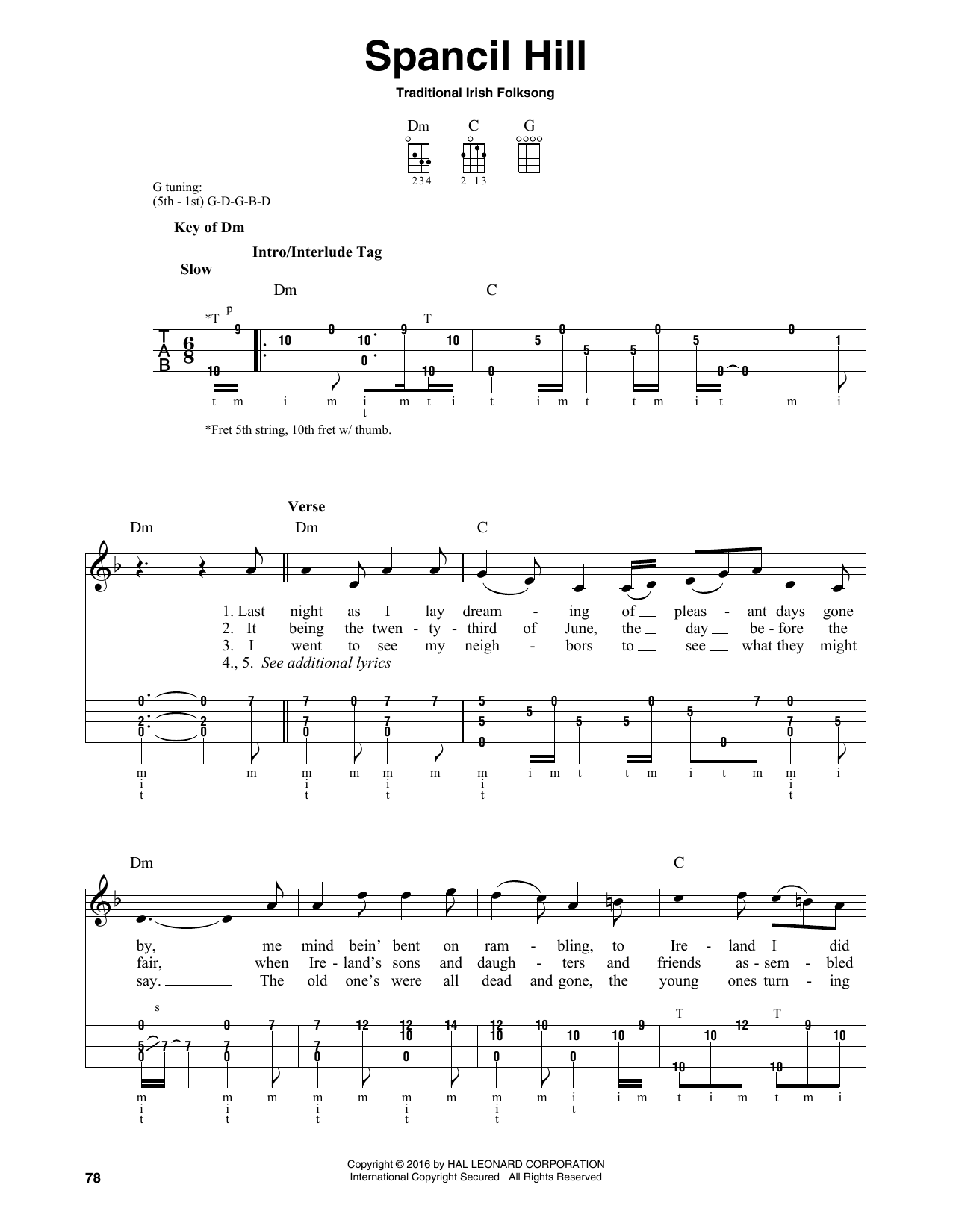 Traditional Irish Folk Song Spancil Hill Sheet Music Notes & Chords for Ukulele - Download or Print PDF