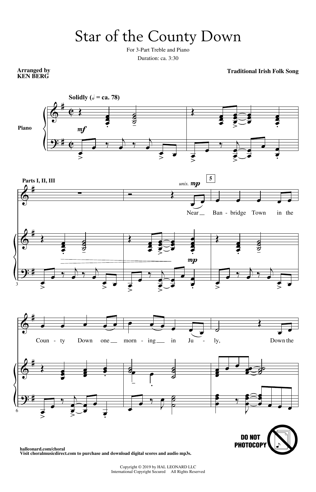 Traditional Irish Folk Song Star Of The County Down (arr. Ken Berg) Sheet Music Notes & Chords for 2-Part Choir - Download or Print PDF