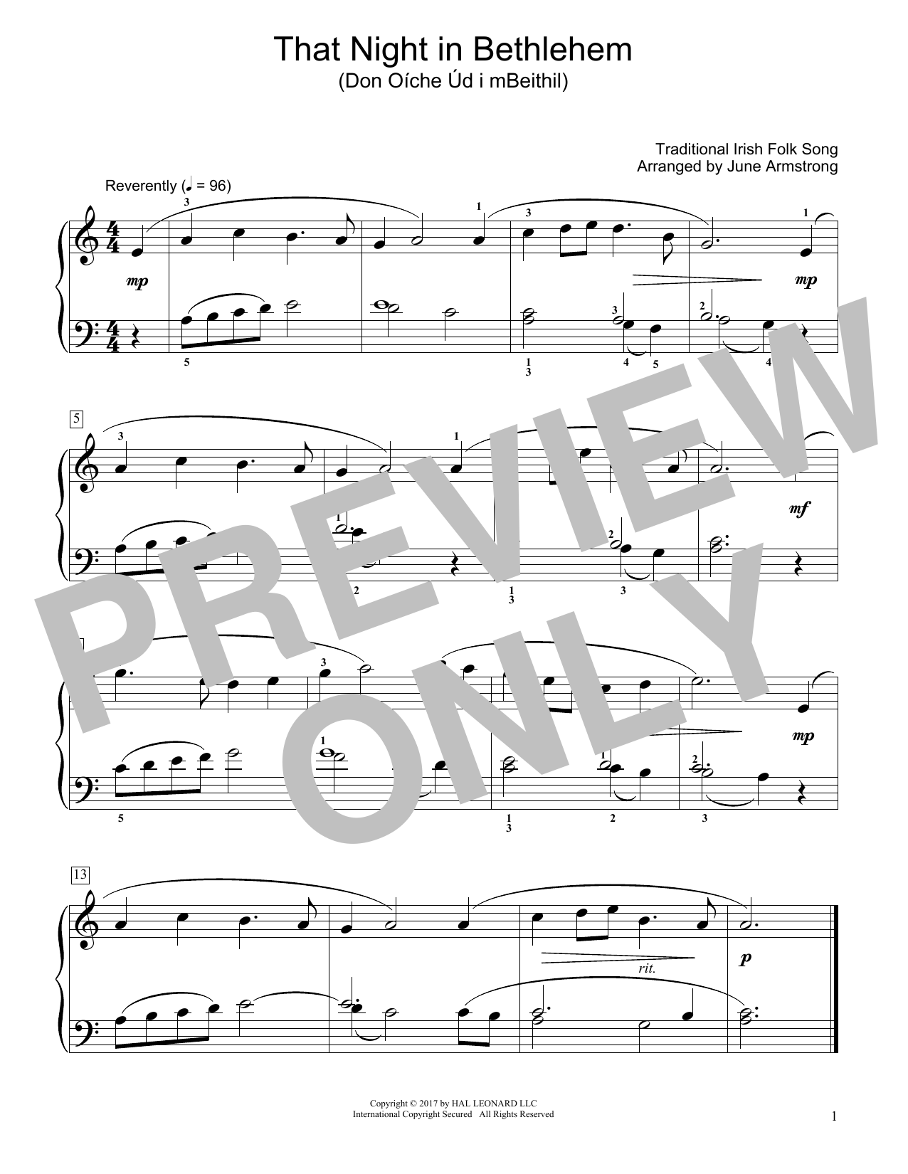 Traditional Irish Folk Song That Night In Bethlehem (Don Oíche Úd I Mbeithil) (arr. June Armstrong) Sheet Music Notes & Chords for Educational Piano - Download or Print PDF