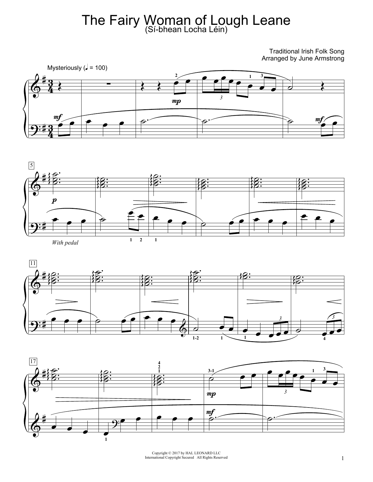 Traditional Irish Folk Song The Fairy Woman Of Lough Leane (Sí-Bhean Locha Léin) (arr. June Armstrong) Sheet Music Notes & Chords for Educational Piano - Download or Print PDF