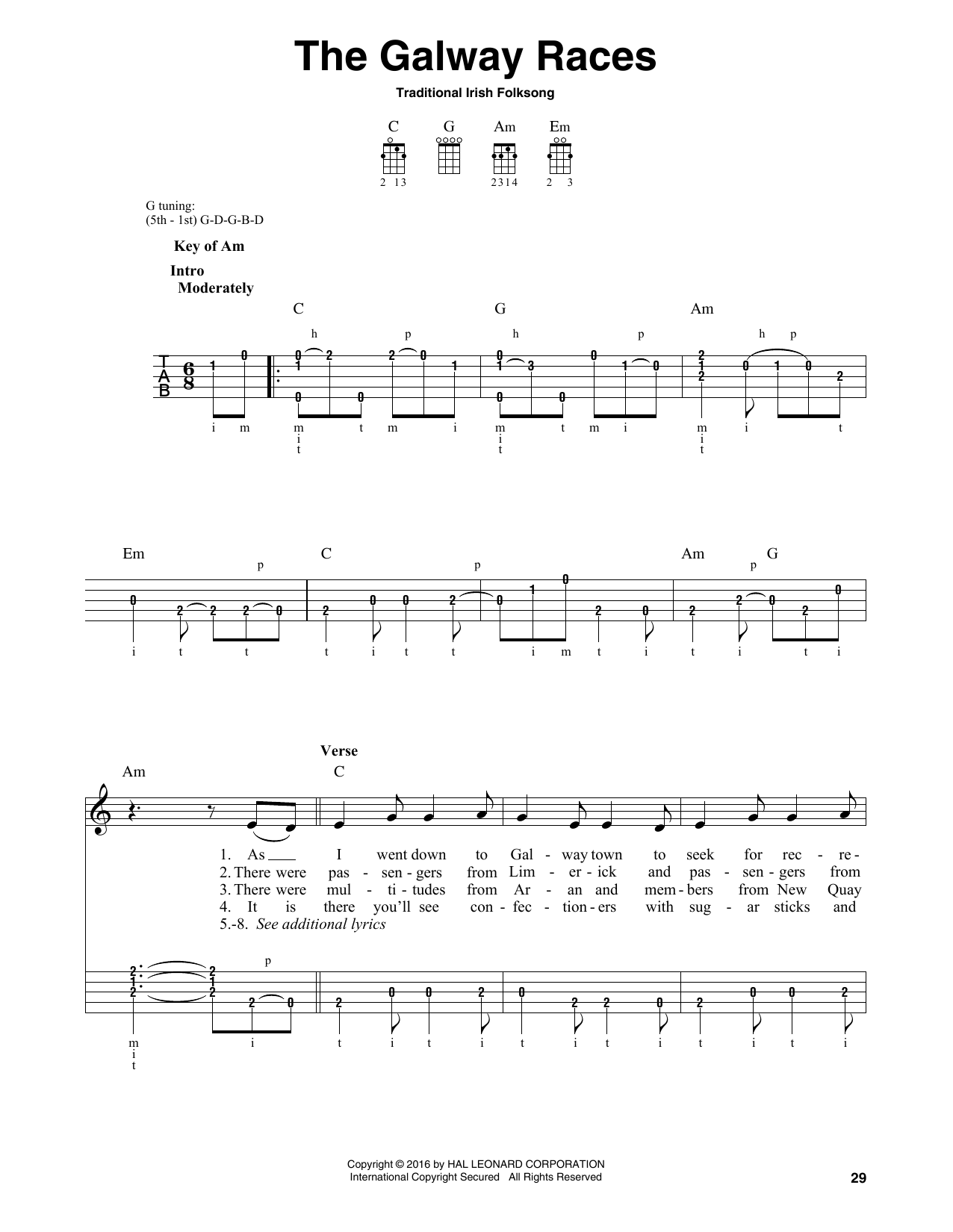 Traditional Irish Folk Song The Galway Races Sheet Music Notes & Chords for Banjo - Download or Print PDF