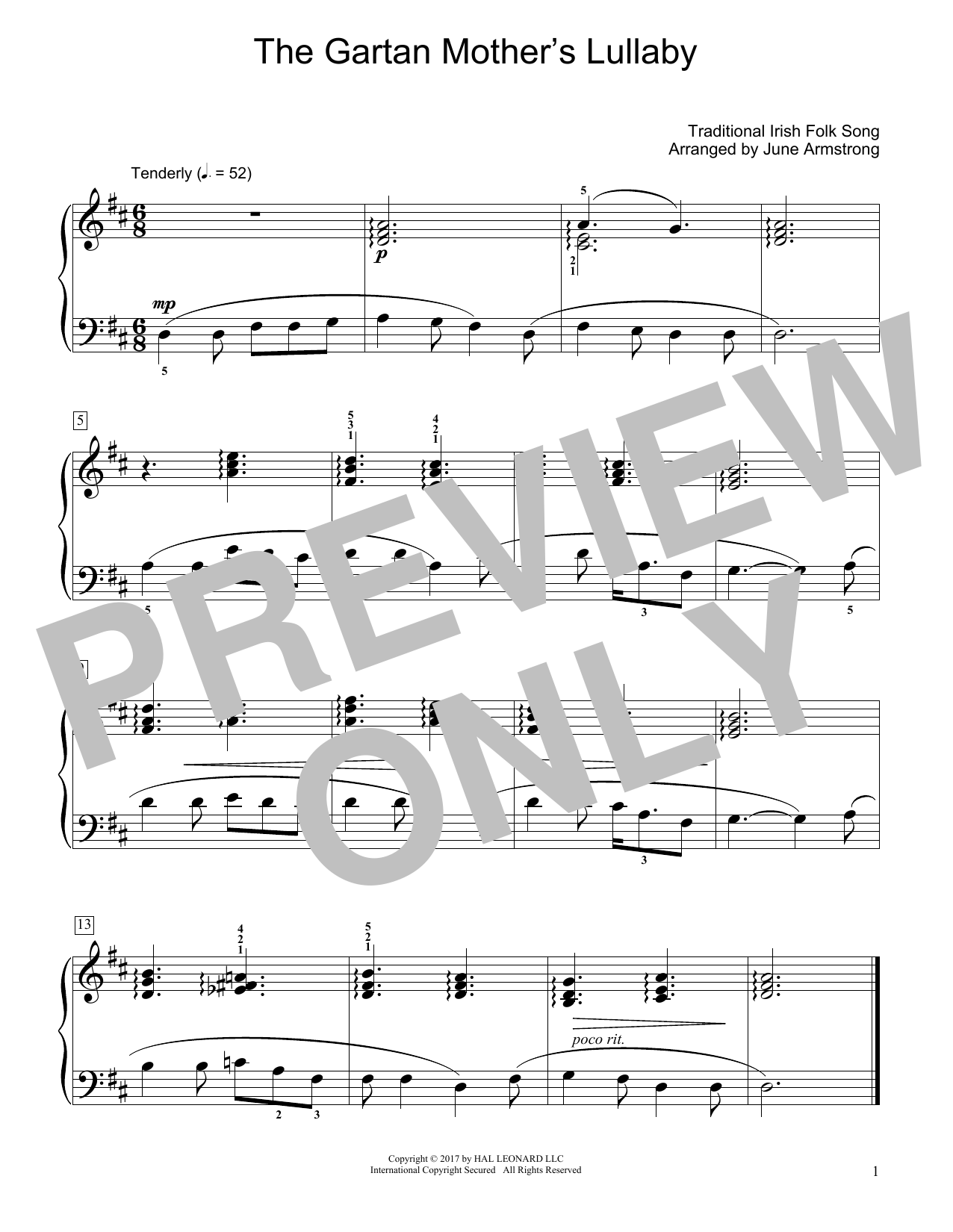 Traditional Irish Folk Song The Gartan Mother's Lullaby (arr. June Armstrong) Sheet Music Notes & Chords for Educational Piano - Download or Print PDF