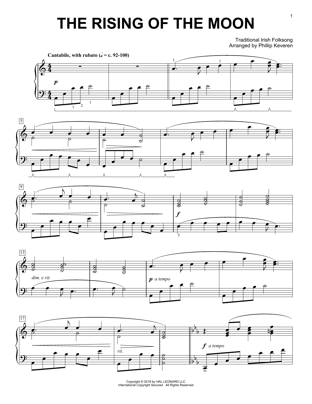 Traditional Irish Folk Song The Rising Of The Moon [Classical version] (arr. Phillip Keveren) Sheet Music Notes & Chords for Piano - Download or Print PDF