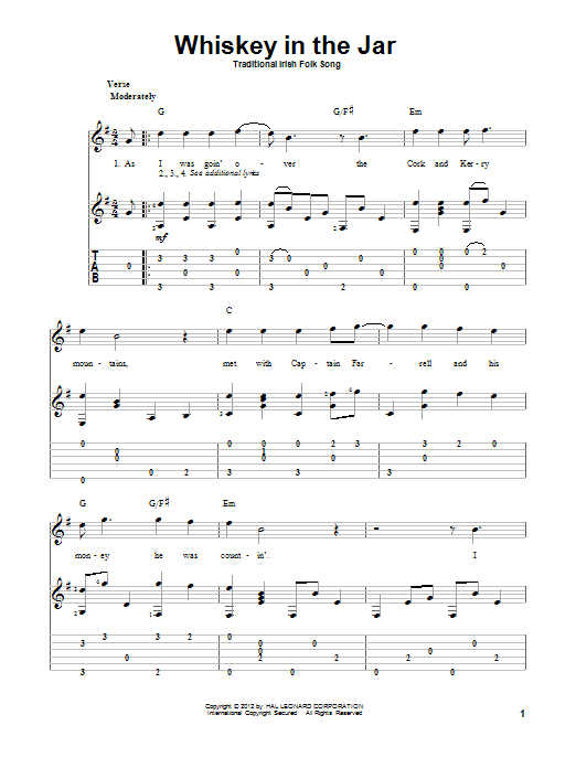 Traditional Irish Folk Song Whiskey In The Jar Sheet Music Notes & Chords for Banjo - Download or Print PDF