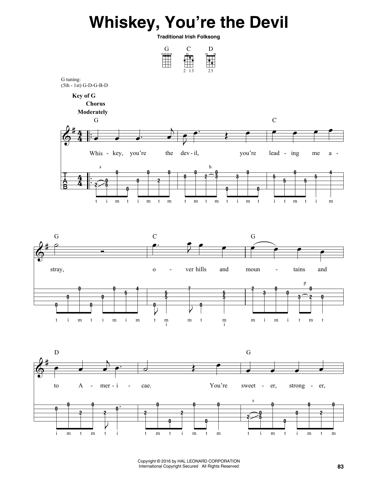 Traditional Irish Folk Song Whiskey, You're The Devil Sheet Music Notes & Chords for Banjo - Download or Print PDF