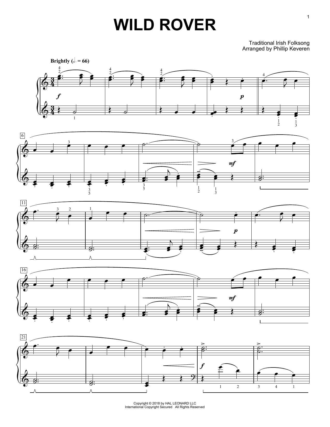 Traditional Irish Folk Song Wild Rover [Classical version] (arr. Phillip Keveren) Sheet Music Notes & Chords for Piano - Download or Print PDF