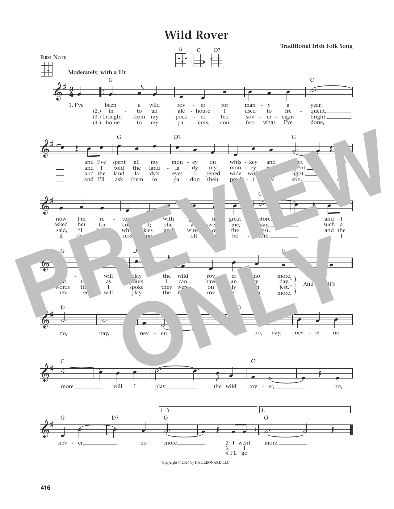 Traditional Irish Folk Song Wild Rover (from The Daily Ukulele) (arr. Jim Beloff) Sheet Music Notes & Chords for Ukulele - Download or Print PDF