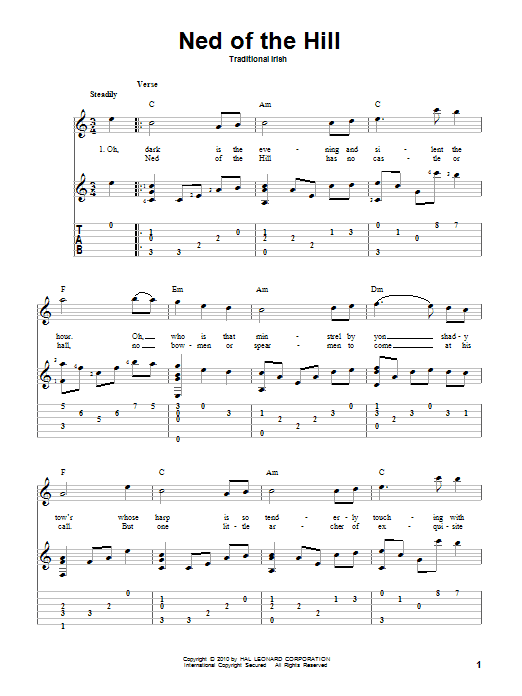 Traditional Irish Ned Of The Hill Sheet Music Notes & Chords for Guitar Tab - Download or Print PDF
