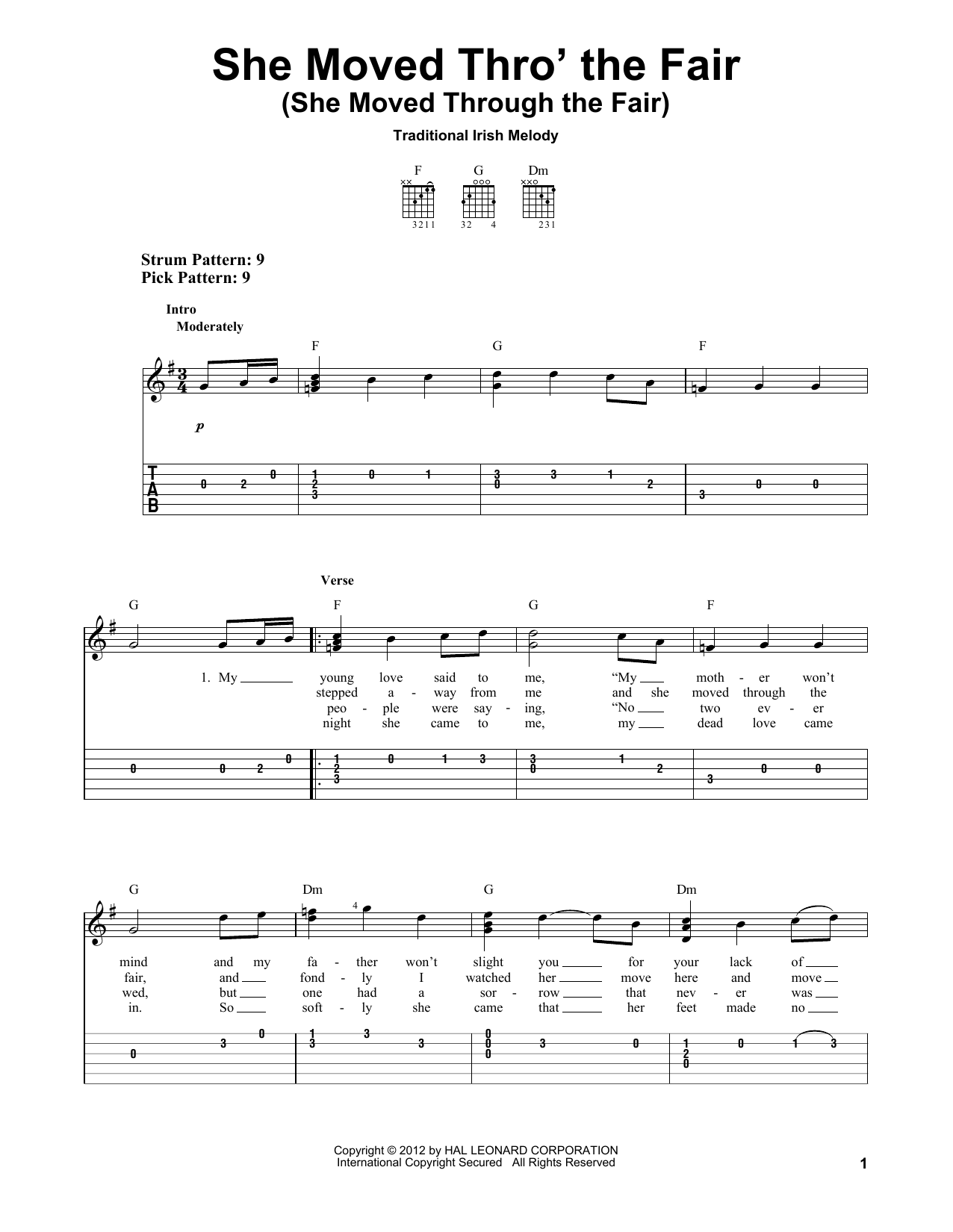 Traditional Irish She Moved Thro' The Fair (She Moved Through The Fair) Sheet Music Notes & Chords for Easy Guitar Tab - Download or Print PDF