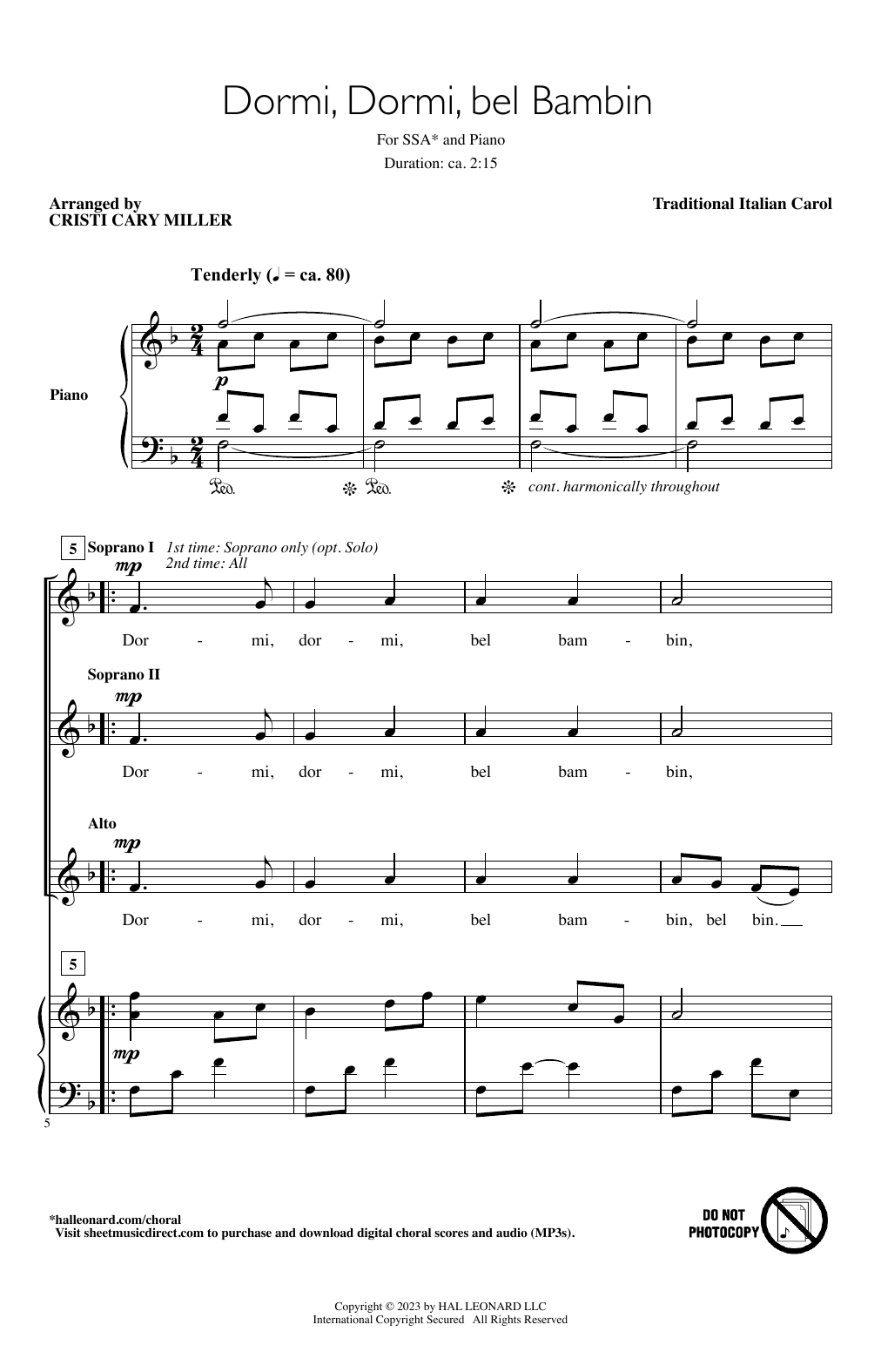 Traditional Italian Carol Dormi, Dormi Bel Bambin (arr. Cristi Cary Miller) Sheet Music Notes & Chords for SSA Choir - Download or Print PDF