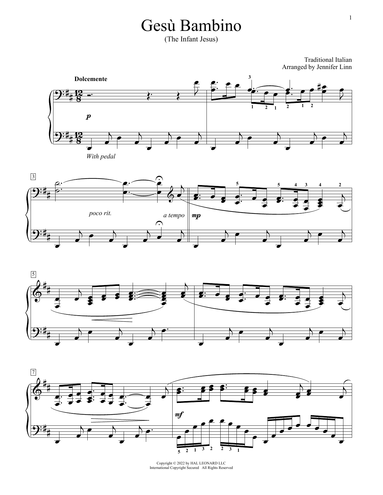Traditional Italian Gesu Bambino (arr. Jennifer Linn) Sheet Music Notes & Chords for Educational Piano - Download or Print PDF