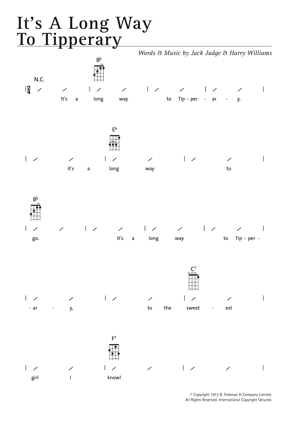 Traditional It's A Long Way To Tipperary Sheet Music Notes & Chords for Ukulele with strumming patterns - Download or Print PDF