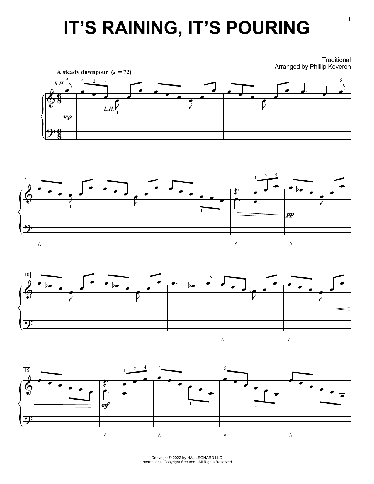 Traditional It's Raining, It's Pouring (arr. Phillip Keveren) Sheet Music Notes & Chords for Piano Solo - Download or Print PDF