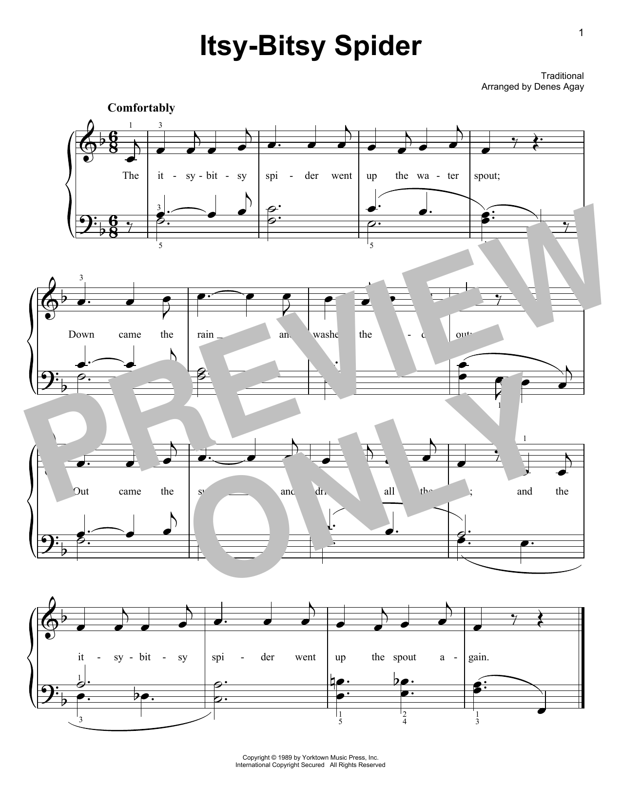 Traditional Itsy Bitsy Spider (arr. Denes Agay) Sheet Music Notes & Chords for Easy Piano - Download or Print PDF