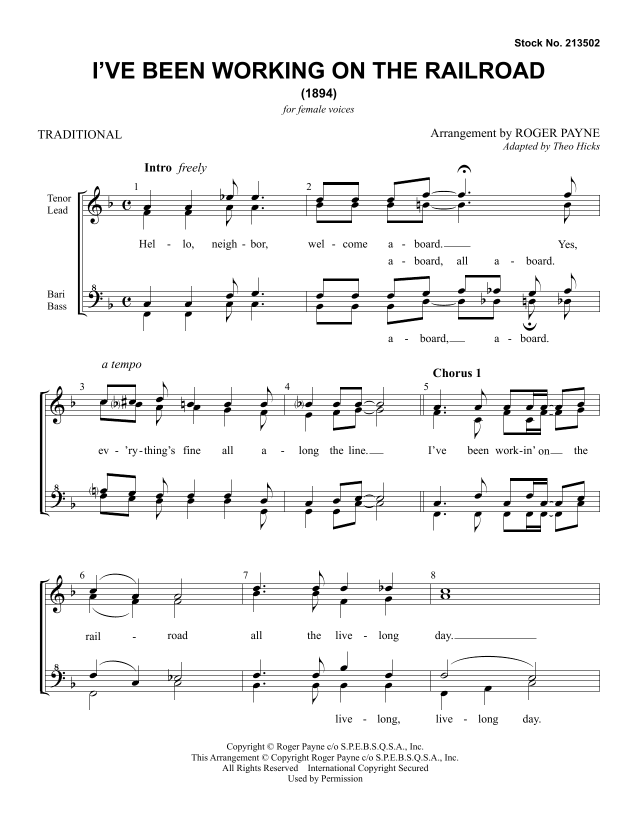 Traditional I've Been Working On The Railroad (arr. Roger Payne) Sheet Music Notes & Chords for SSAA Choir - Download or Print PDF