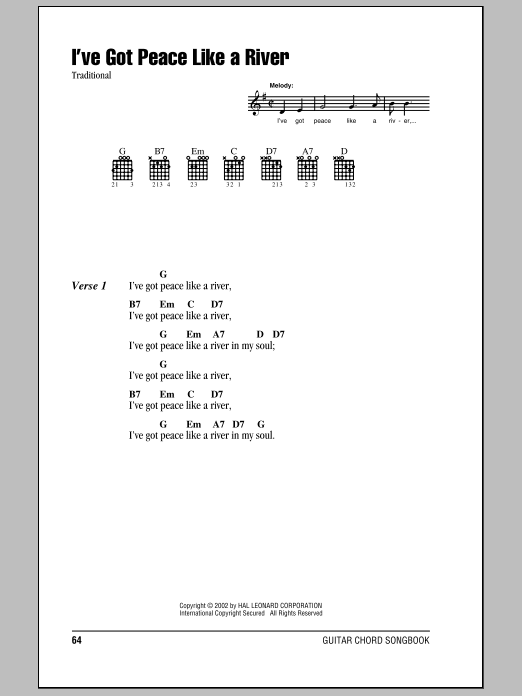 Traditional I've Got Peace Like A River Sheet Music Notes & Chords for Chord Buddy - Download or Print PDF