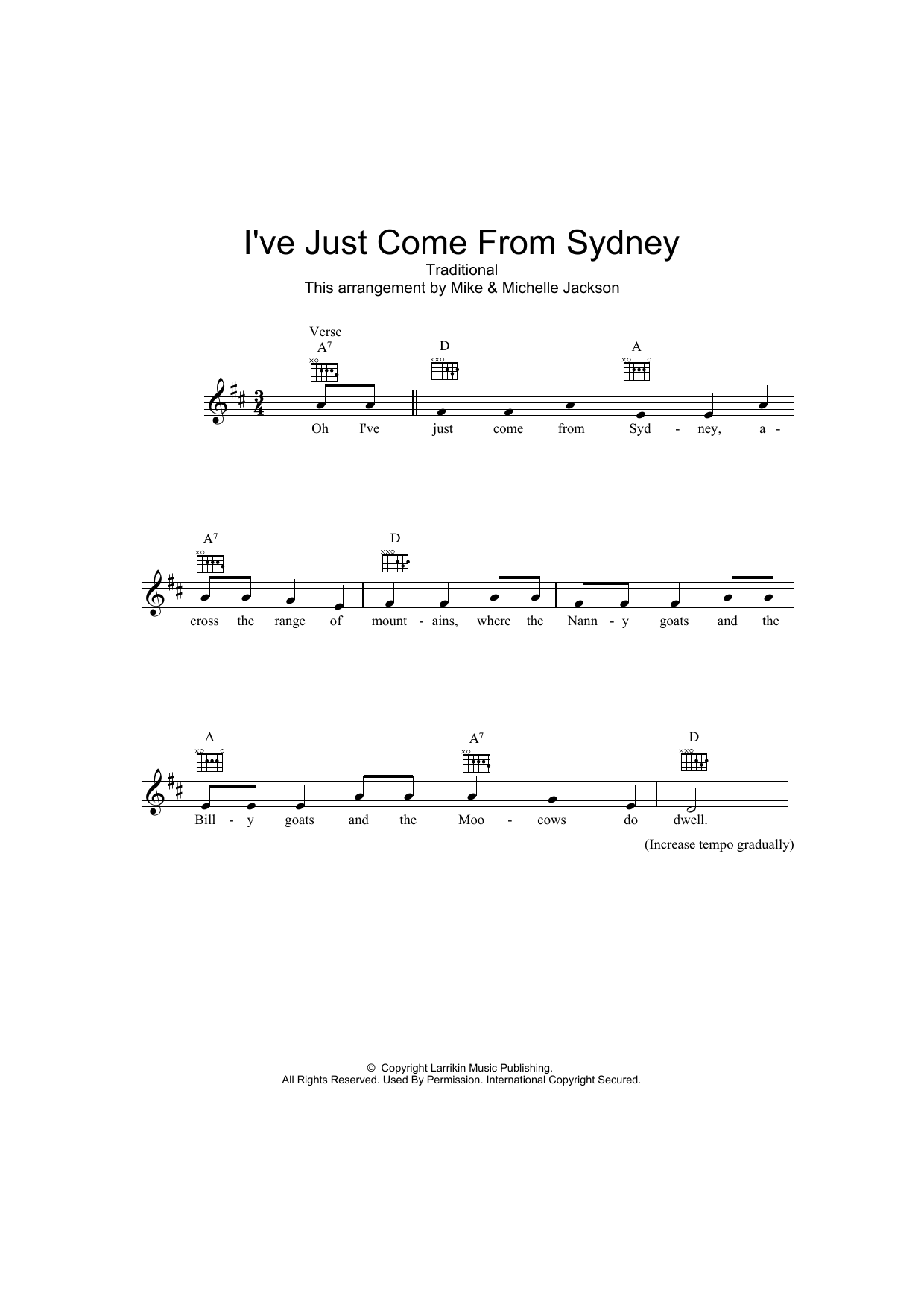 Traditional I've Just Come From Sydney Sheet Music Notes & Chords for Melody Line, Lyrics & Chords - Download or Print PDF