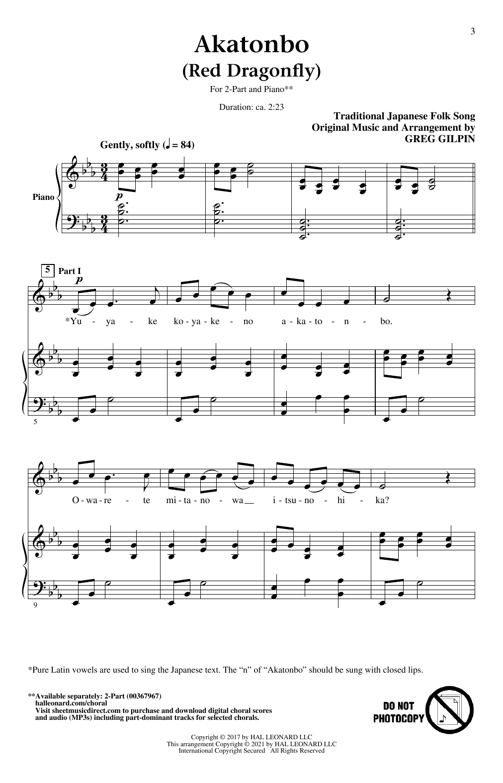 Traditional Japanese Folk Song Akatonbo (Red Dragonfly) (arr. Greg Gilpin) Sheet Music Notes & Chords for 2-Part Choir - Download or Print PDF