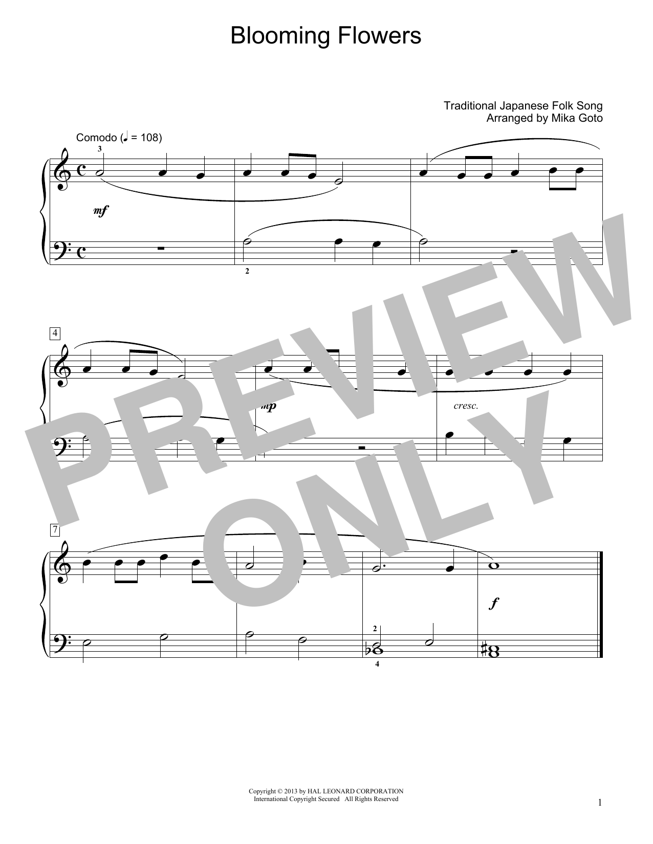 Traditional Japanese Folk Song Blooming Flowers (arr. Mika Goto) Sheet Music Notes & Chords for Educational Piano - Download or Print PDF