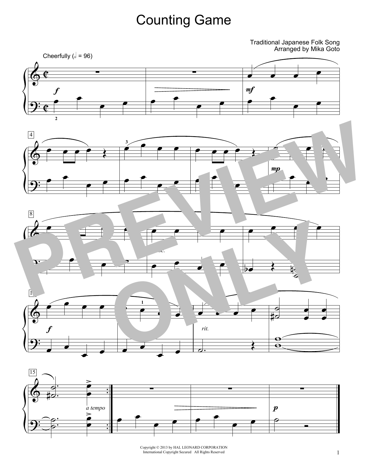 Traditional Japanese Folk Song Counting Game (arr. Mika Goto) Sheet Music Notes & Chords for Educational Piano - Download or Print PDF
